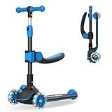 Gotrax KS3 Pro Kick Scooter for Kids, One Key Removable Seat & 3 Extra Wide PU Light-Up Wheels and Anti-Slip Deck, Adjustable Height Handlebar and Lean-to-Steer, Foldable Scooter for Children Aged 2-8
