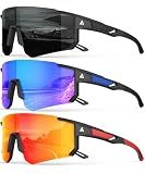 QALLY Polarized Sports Sunglasses for Men, UV400 Protection Mens Sunglasses Wrap Around Sun Glasses for Cycling Running