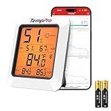 TempPro Hygrometer Thermometer for House, Bluetooth Room Indoor Greenhouse Thermometer Monitor Up to 260FT, Backlit Humidity Meter Temperature Sensor with 2-Year Data Export(Previously ThermoPro)