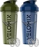 VELOMIX -2 Pack- 28 oz Protein Shaker Bottles for Protein Mixes - 2x Wire Whisk | Leak Proof Shaker Cups for Protein Shakes and Pre Workout | Protein Shaker Bottle Pack (A2) Blue/Green