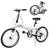 Brightpeak 20-inch 7-Speed Folding Bike - Lightweight Aluminum Frame, Adjustable Stem, Easy Fold for Commuting & Storage (White)