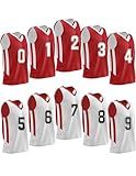 10-Pack Men's Reversible Custom Basketball Jerseys, Mesh Athletic Sleeveless Shirts Blank Team Scrimmage Pinnies Uniforms Set (Red/White, Iron-On Numbers)