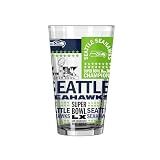 FANMATS NFL Seattle Seahawks Super Bowl 60 Champions 16 oz Pint Glass – Team Roster Design, 16 Fluid Ounces, Glass