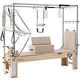 LeisureKing 3-in-1 Pilates Reformer, Wooden Pilates Machine Equipment with Cadillac Trapeze Table & Tower, Studio Grade Reformer Workout Equipment for Home Gym with All Accessories, Beige