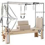 LeisureKing 3-in-1 Pilates Reformer, Wooden Pilates Machine Equipment with Cadillac Trapeze Table & Tower, Studio Grade Reformer Workout Equipment for Home Gym with All Accessories, Beige