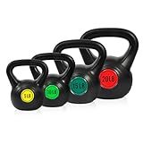 Fitvids Wide Grip 3-Piece or 4-Piece Kettlebell Exercise Fitness Weight Set, Include 5 lbs, 10 lbs, 15 lbs and 20 lbs, Set of 3 or Set of 4