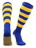 TCK 4 Stripe Hoop Soccer Rugby Socks (Royal/Gold, Large)