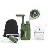 Purewell Water Hand Purifier Pump with Replaceable Carbon 0.01 Micron Water, Stages, Portable Outdoor Emergency and Survival Gear - Camping, Hiking, Backpacking(Green)