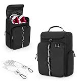 GOBUROS Golf Shoe Bag Holds A Pair of Shoes US Mens 14, Golf Shoe Carrier with Free Gloves Holders (A Pair), Front and Side Accessory Pockets for Tees, Gloves and Ball, Black