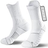 Rahhint Compression Running Socks 3 Pairs, Cushion Crew Socks, Anti-Blister Moisture Wicking Athletic Hiking Basketball Socks