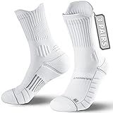 Compression Running Socks 3 Pairs, Cushion Crew Socks, Anti-Blister Moisture Wicking Athletic Hiking Basketball Socks