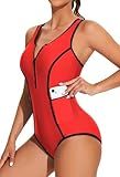 beautyin Womens One Piece Athletic Bathing Suits Racerback Water Aerobic Swimsuits Lap Swimwear Red