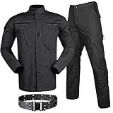 HANSTRONG GEAR Men Tactical BDU Combat Uniform Jacket Shirt & Pants Suit for Army Military Airsoft Paintball Hunting MC (L) (Black, Large)