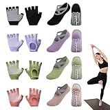 ZZBIQS 8 Pairs Yoga Gloves Socks Set with Grip for Women, Non Slip Clasped Pilates Socks and Fingerless Exercise Workout Gloves for Ballet Barre Dance Fitness