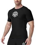 Runhit BJJ Rashguard for Men Jiu Jitsu Compression Shirts Short Sleeve MMA No GI Wrestling Grappling Martial Arts Sports Base Layer Black L