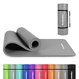 MSPORTS Thick Yoga Mat Premium Non Slip – Extra Comfortable Exercise Mat for Home Workouts, Pilates, Stretching & Gym – Cushioned NBR Foam, Yoga Mat with Strap, for Women & Men (Grey, 74.5 x 24 x 0.6 in)