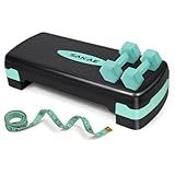 Adjustable Height Aerobic Stepper Set with 2 Dumbbells & Measuring Tape, Workout Exercise Step Platform w/Level Risers, Green Black, the Ultimate Gift for a Joyful Holiday and Merry Christmas