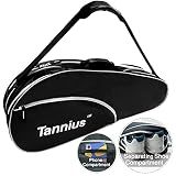 Tannius 3-5 Racket Tennis Bag, with Shoe & Phone Compartment and Protective Pad, Super Roomy and Lightweight Racquet Bag for Tennis, Badminton (Black)