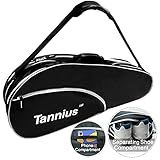 Tannius 3-5 Racket Tennis Bag, with Shoe & Phone Compartment and Protective Pad, Super Roomy and Lightweight Racquet Bag for Tennis, Badminton (Black)