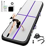 Inflatable Gymnastics Mat 10ft/13ft/16ft/20ft/ Air Tumbling Track Mats 4/8 inches Thick for Home Use/Training/Cheerleading/Yoga/Water with Pump 10ft x 3.3ft x 4inch Purple Black