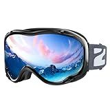 ZIONOR Lagopus Ski Snowboard Goggles UV Protection Anti fog Snow Goggles for Men Women Adult Youth VLT 8.6% Black Frame Silver Lens