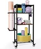 Ardier Yoga Mat Storage Rack with Wheels, 3 Tier Home Gym Workout Equipment Organizer for Dumbbells, Kettlebells, Foam Rollers