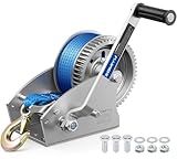 ZOMIYU 4000lb Boat Trailer Winch with Strap, 2-Way Ratchet 5.4:1/16.6:1 Gear Ratio, Enhanced Gear, Ratchet Switch and Handle, Heavy Duty Hand Winch for Boat, Trailer, ATV, Marine, Jet Ski