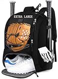MATEIN Baseball Bag, Large Softball Bag with Shoe Compartment, Bat Bags for Men and Adult, Baseball Backpack with Fence Hook Hold TBall Bat, Batting Mitten, Helmet, Teeball Gear, Black