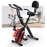 Folding Exercise Bike, SLUNSE 4 IN 1 Foldable Stationary Bike for Home, Indoor Cycling Bike with 16 Level Adjustable Magnetic Resistance, 350LBS Weight Capacity, Soft Seat Backrest For Fitness Workout
