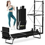 93" Foldable Pilates Reformer Machine with Tower - Home Gym Equipment Includes Jump Board, Mat, 500lb Capacity - Studio Quality 3-in-1 System (Reformer/Tower/Cadillac) - Space Saving Design, Black