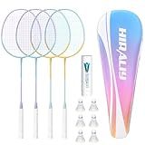 HIRALIY Badminton Rackets Set for Backyards, Badminton Set, Includ 4 Rackets, 6 Birdies, 1 Carrying Bag, Outdoor Game for Adult Family Beginner (4 Player(4 Racket 6 Birdies))
