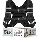 Zeerun Weighted Vest, 6lb/8lb/10lb/12lb/15lb/18lb/20lb/24lb/30lb for Men Women, Reflective Stripe Adjustable Buckle, Comfortable Durable Rucking Vest for Walking Running Strength Training, 15LBS-Black