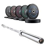 PAPABABE 7-Foot Olympic Barbell 1000LB Weight Capacity with 230LB Hi-Bounce Bumper Plates Set, 2 Inch Weightlifting Barbell with weights plates, Weights Lifting Power Lifting