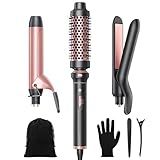 Wavytalk 3 in 1 Curling Wand Set, Multi Curl, Curling Iron Set with Heated Round Brush, Flat Iron Hair Straightener, 1 1/4 inch Curling Iron, Dual Voltage Hair Curler