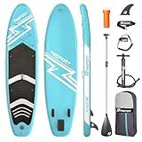 FBSPORT 11' Premium Stand Up Paddle Board, Yoga Board with SUP Accessories & Carry Bag | Wide Stance, Surf Control, Non-Slip Deck, Leash, Paddle and Pump for Youth & Adult (Ice Blue)