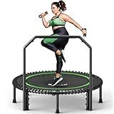 BCAN 450/550LBS Mini Rebounder Trampoline for Adults with Bar, Fitness Trampoline with Bungees, Adjustable Handle, Stable & Quiet, Indoor Outdoor, Whole-Body Workout & Relaxation at Home-48IN-GREEN
