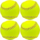 Rarapop 4 Pack Sports Fastpitch Softballs, Official Size and Weight Practice Softball, Unmarked & Leather Covered Training Ball for Games, Practice and Training(Yellow, 12 Inch)