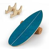 Goplus Balance Board Trainer for Adults, Wooden Balancing Board with Cork Roller and Storage Rack to Exercise and Build Core Strength, Wobble Board for Skateboard, Snowboard (Blue + Natural)