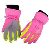 Azarxis Kids Children Snow Gloves Winter Windproof Ski Glove for Snowboarding, Cycling (9-12 Years Old, Rose Red)