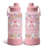 xiiai Pickleball 34oz Water Bottle with Spout Lid, Insulated Stainless Steel Travel Cup, Double Wall Vacuum Tumbler for Women Girls Ladies, Birthday Christmas Gift for Pickleball Lovers (1 pc)