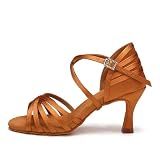 AOQUNFS Women's Latin Dance Shoes Satin Ballroom Salsa Practice Professional Performance Dancing Shoes,2324,Brown,US 8.5