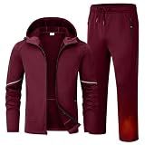 TBMPOY Men's Fleece Lined Tracksuits Hooded Winter Sweatsuits Wine Red XL