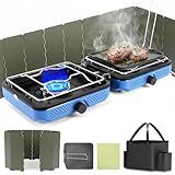 Hisencn Camping Stove,2 Burner Propane Camping Stove with Windscreen,30,000 BTU Portable Propane Stove with Carry Bag,Outdoor Cooking Stove set for Camping Gear,RV Essentials,Camp Gifts for Man,Blue