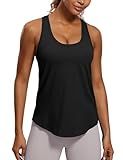 CRZ YOGA Womens Pima Cotton Racerback Workout Tank Tops Scoop Neck Athletic Loose Sleeveless Shirts Black Medium
