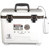 Engel 13qt Live Bait Cooler Box with 2nd Gen 2-Speed Aerator Pump - Portable Fishing Station & Minnow Bucket for Shrimp & Other Live Fish with Aerator - ENGLBC13-N in White