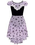 Women Butterfly Floral Chiffon Ballet Dance Dress Cap Sleeve Open Back Lyrical Dance Costume Ballerina Gymnastics Leotard High-Low Skirt Teen Girl Rehearsal Dancewear Purple XS