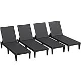 Greesum Outdoor Chaise Lounge Chairs Set of 4 with 5-Position Adjustable Backrest, Waterproof PP Sun Chaise Loungers for Garden Pool Beach Patio Deck Sunbathing, Black