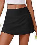 PINSPARK Tennis Skirts for Women V-Waisted Athletic Skort Quick Dry Golf Skirts with 2 Pockets Shorts, Black Small