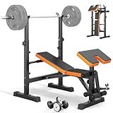 Multi-Function 6 in 1 Weight Bench Set - Leg Press, Preacher Curl Rack, Adjustable Workout Bench & Squat Rack for Full Body Exercise, Fitness Strength Training for Home Gym