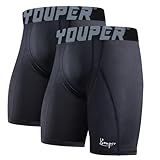 Youper 2-Pack Adult Compression Shorts w/Cup Pocket, Men's Athletic Supporter for Baseball & Football (Medium, Black)